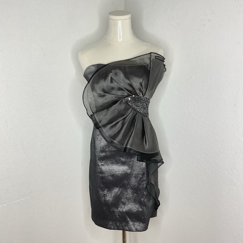 Vintage Betsy & Adam Strapless Gunmetal Mini Dress Size 10 – Metallic Party Glam
